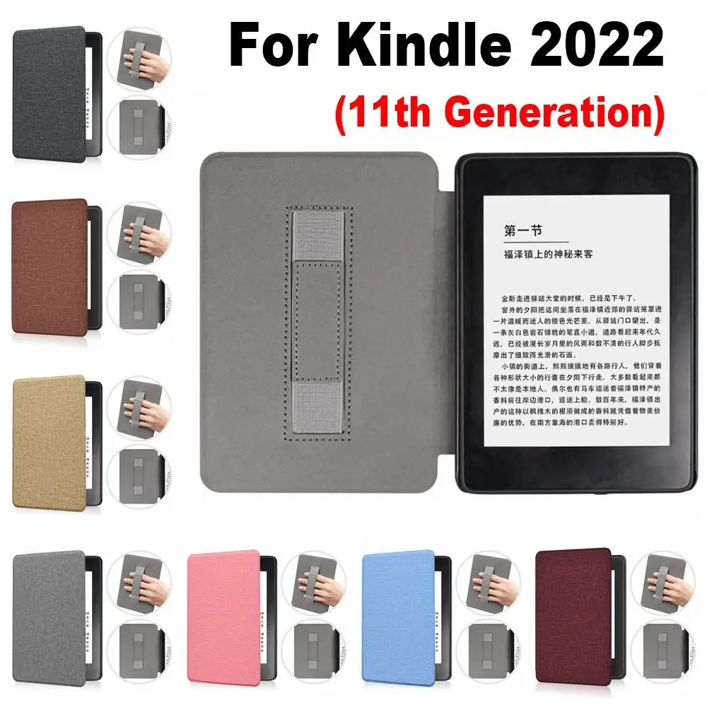 

PU Leather Smart Case Hand Support Funda C2V2L3 Protective Shell Auto Sleep/Wake Fabric for Kindle 11th Gen 2022