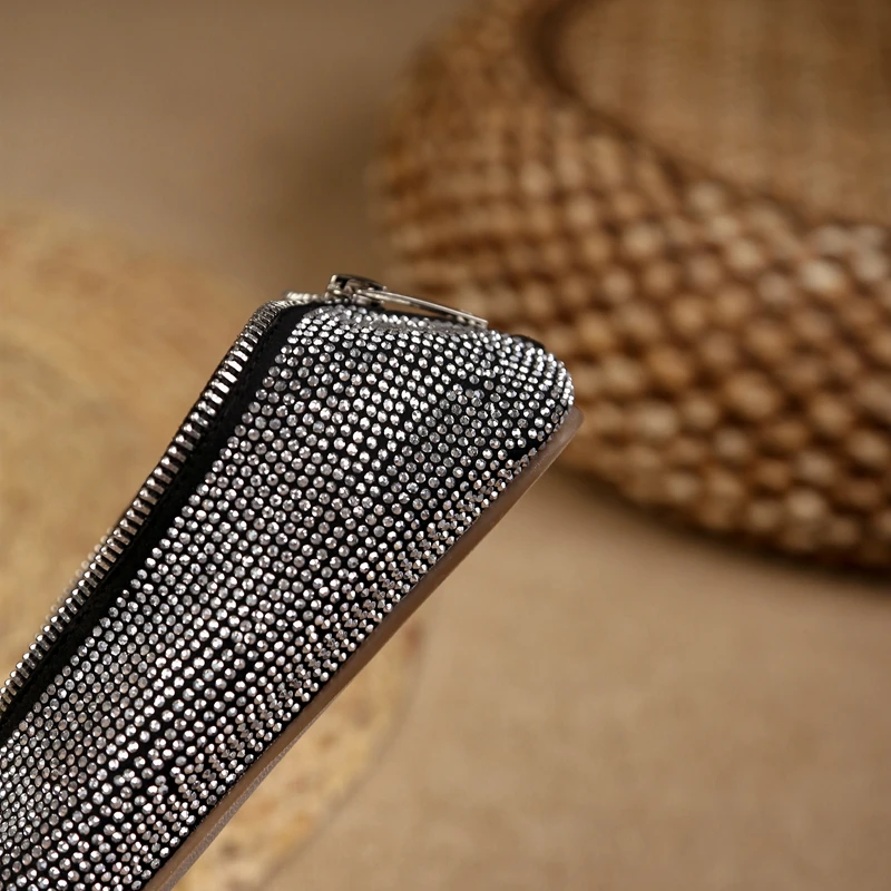 Women's New Spring and Autumn Square Headed Leather Zipper with Diamond Embedding for Comfortable Low Heel Lefu Single Shoes