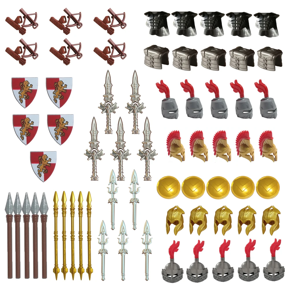 MOC Medieval Military Weapons Building Blocks Parts Castle Knights Soldier Sword Bow Helmet Spear Bricks Boy Toys Gift building blocks toys