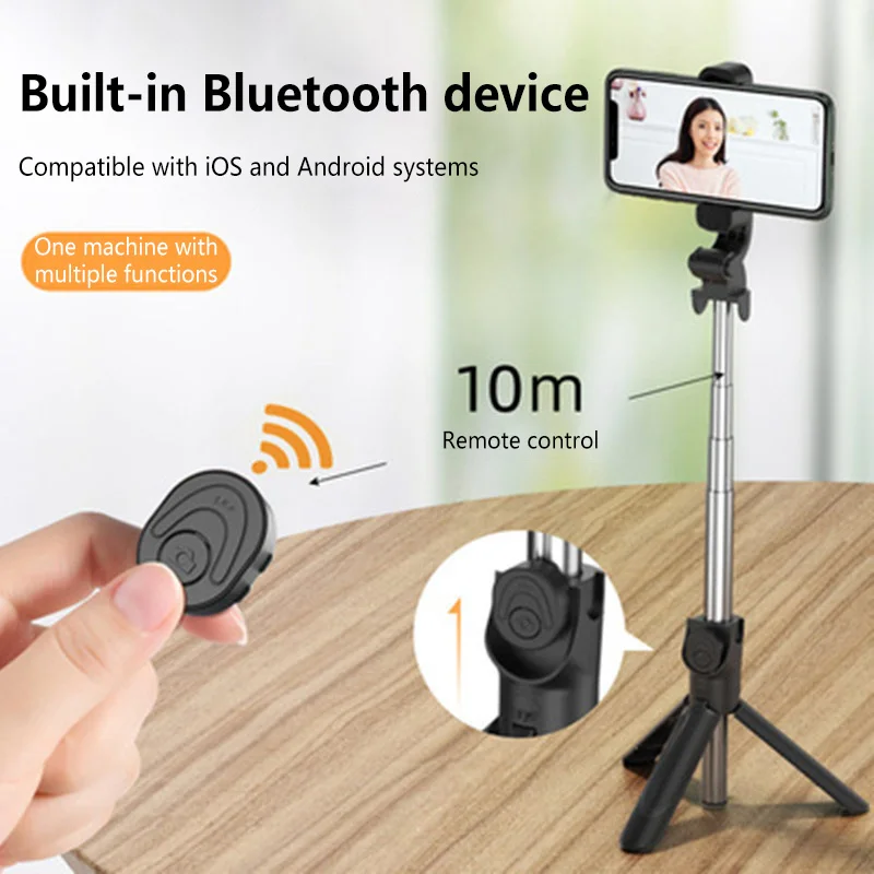 4 in 1 삼각대 폰 스탠드 홀더 회전식 텔레스코픽 휴대용 셀카봉 라이트 삼각대 모노포드 무선 블루투스 리모컨
