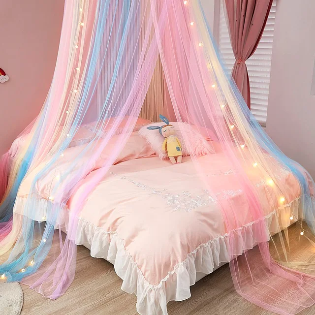 Moustiquaire arc-en-ciel en forme de dôme, rideau de lit de taille universelle, tente de jeu, filet de lit suspendu pour Grils, maison adulte, fête de Camping en plein air 4