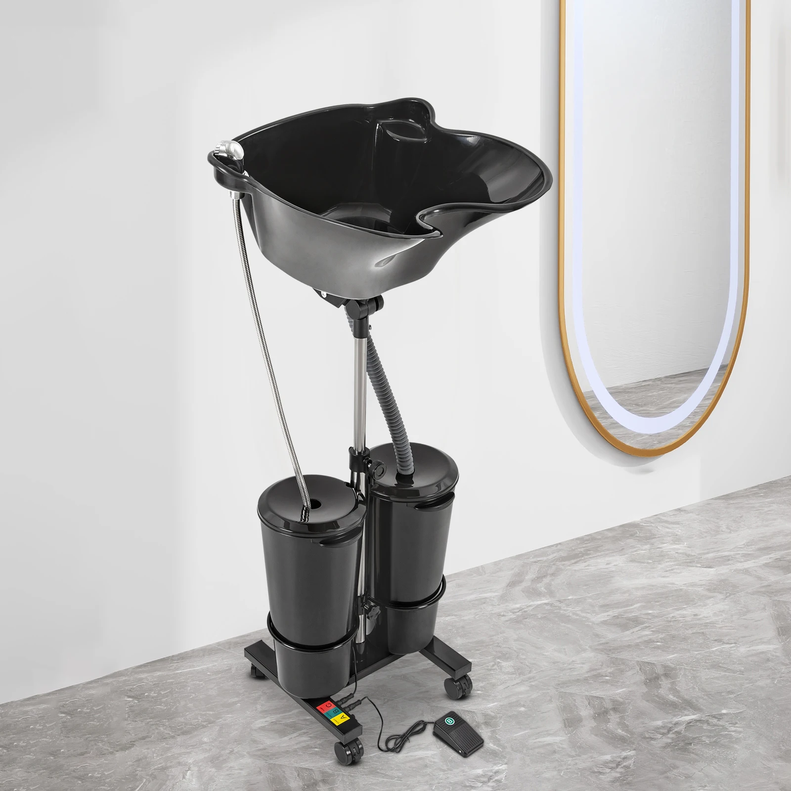 Mobile Hair Wash Basin Height Adjustable For Salon Spa Portable Shampoo Basin with 2 Water Buckets 5