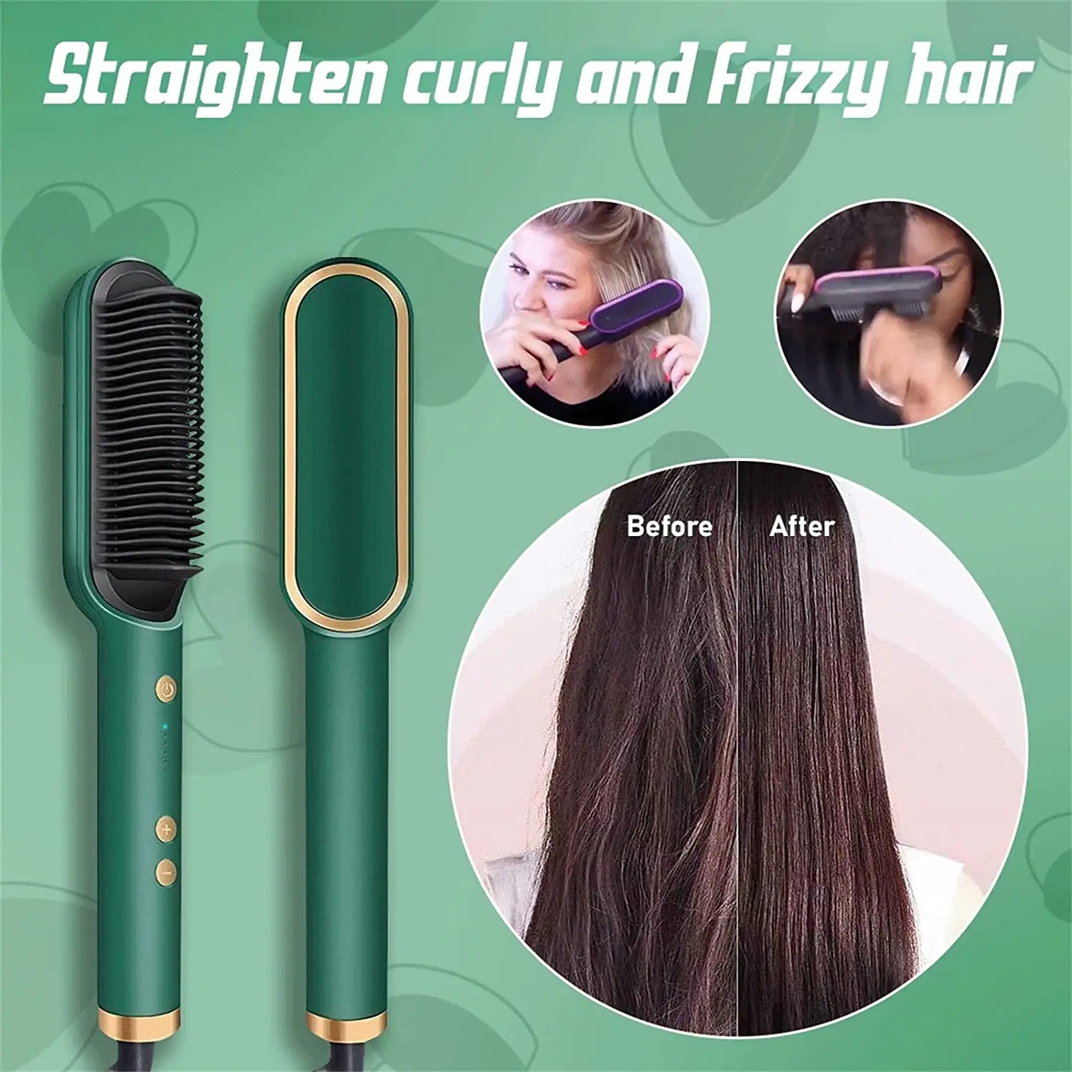 2 in 1 Negative Ion Hair Straightener Styling Comb 5 Temp Settings Hair