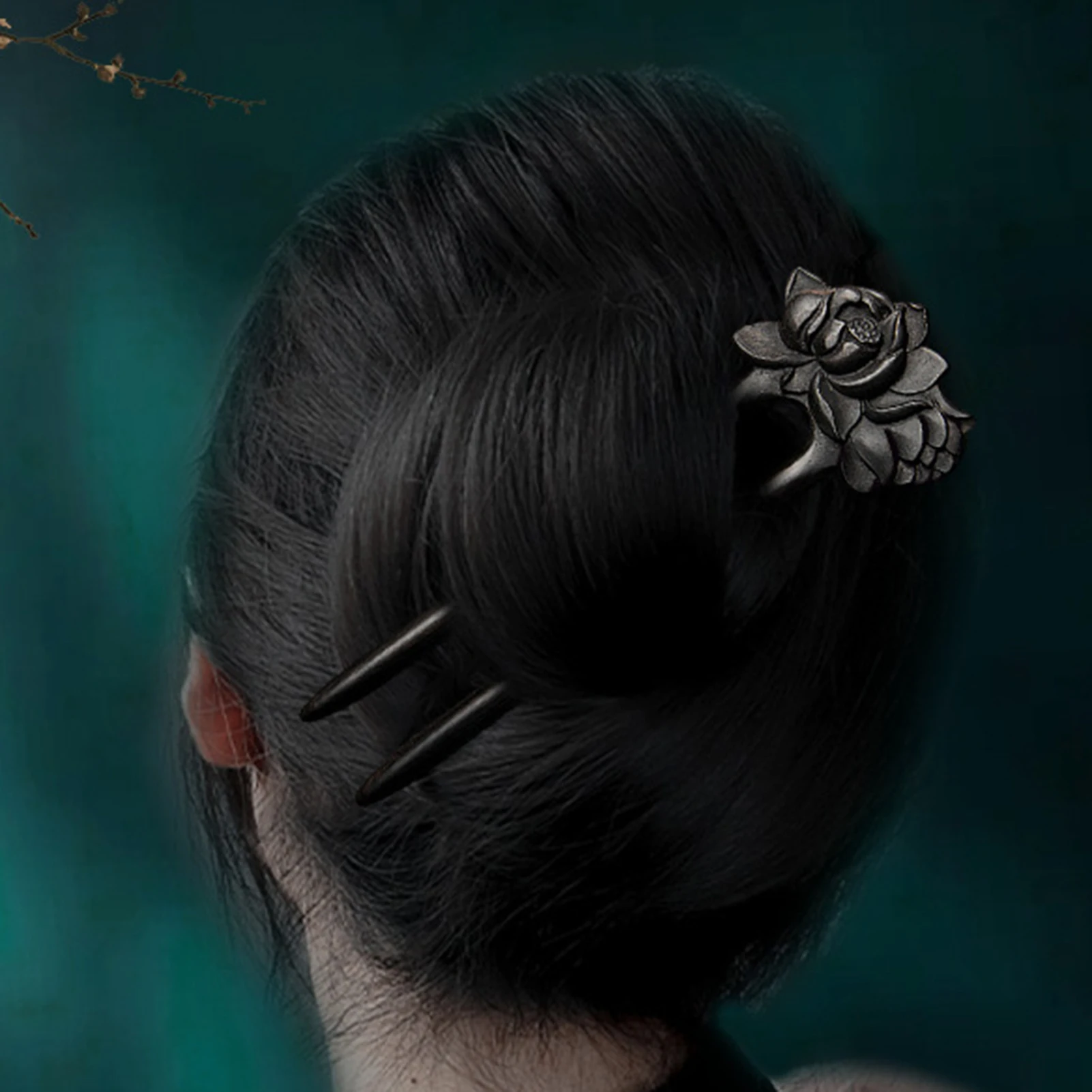 U-förmige Haars täbchen Gabeln Holz handgemachte geschnitzte Blume Haarnadeln Seiten clips Retro chinesische Kopf bedeckungen für Frauen Haarknoten Hersteller – Detail 1