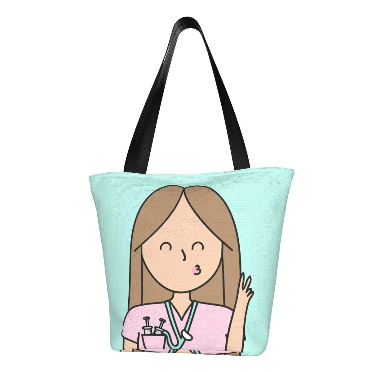 

Cute Printing Enfermera En Apuros Doctor Nurse Medical Tote Shopping Bags Washable Canvas Shopper Shoulder Handbag