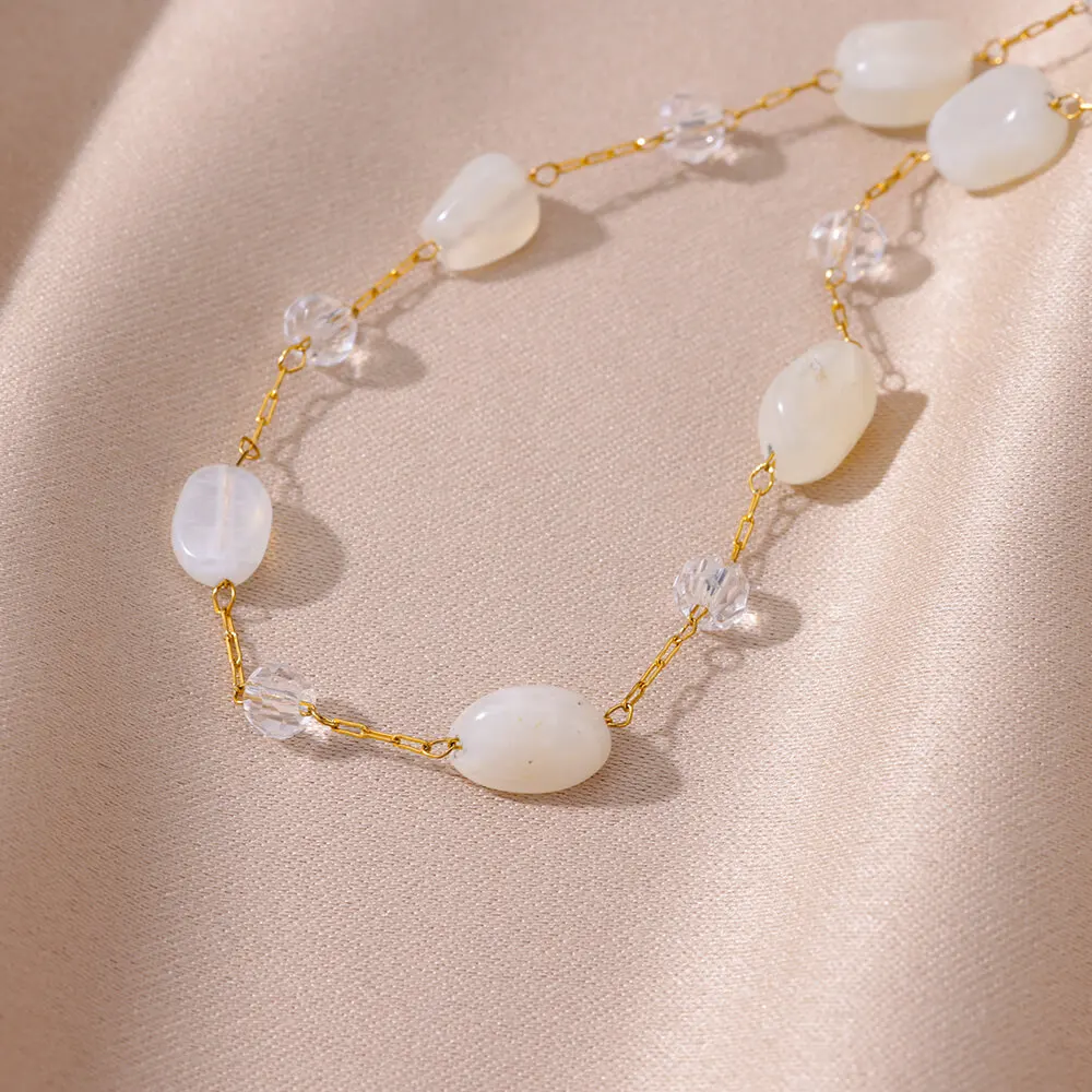 Round White Opal Stone Anklets For Women