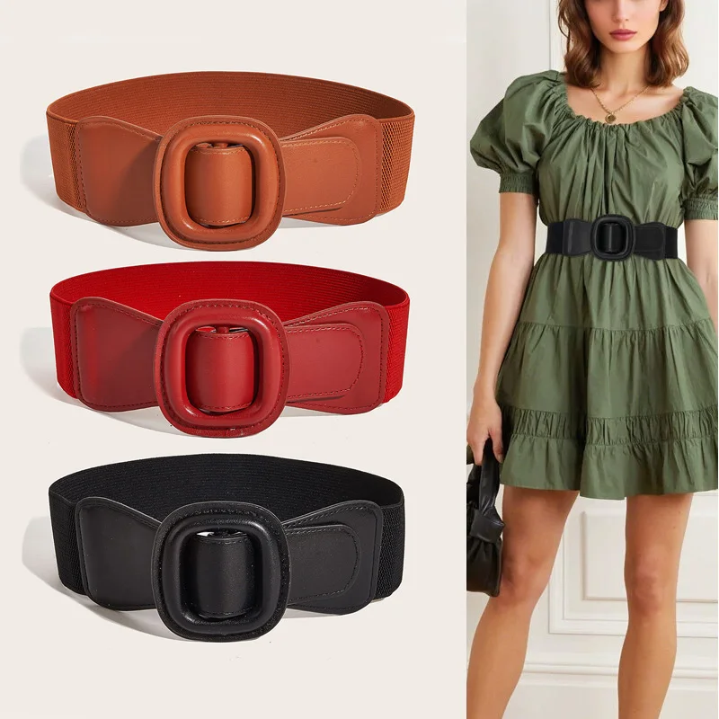 خمر تمتد Cummerbunds مرونة واسعة الجانب الجلود مشد حزام الإناث مربع مشبك فستان سترة حزام للنساء