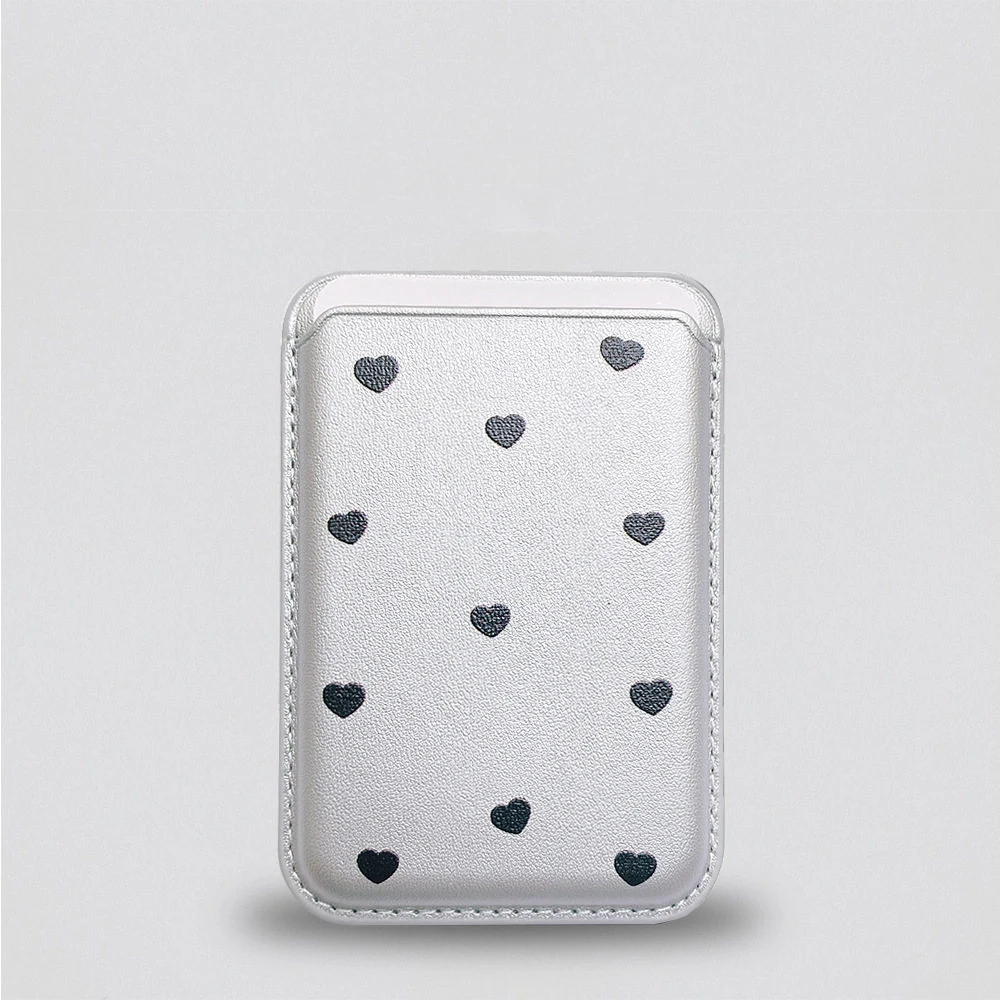 White Polka Dot Heart Magnetic Card Holder Wallet Cover