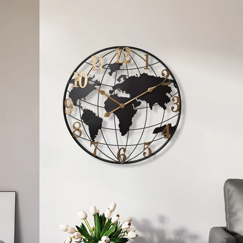 Large Metal World Map Wall Clock 5
