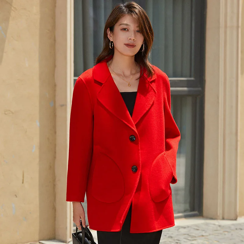 Autumn and Winter New 100% Pure Wool Women's High end Mid length Hepburn Style Fashion Temperament Double sided Wool Coat