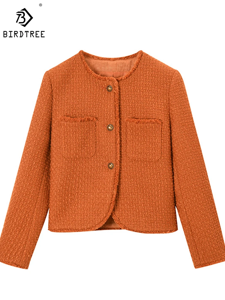 

Birdtree 25.4% Sheep Wool Coat 2023 Autumn Commute Looks Thin Temperament Tweed Fringed Edge Classic Short Coats Woman C39377QD