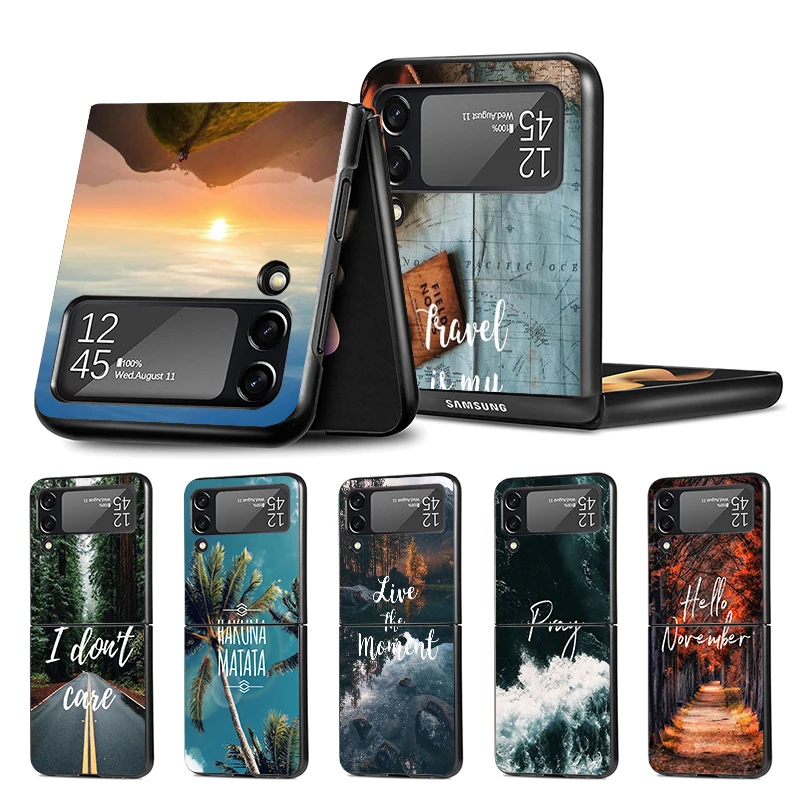 Travel Mountain Beach Dicker Z Flip 4 Z Flip 4 Phnoe Case Per Samsung Z Flip 3 5 5G Black Hard Shell Galaxy Zflip3 Zflip4 Zflip