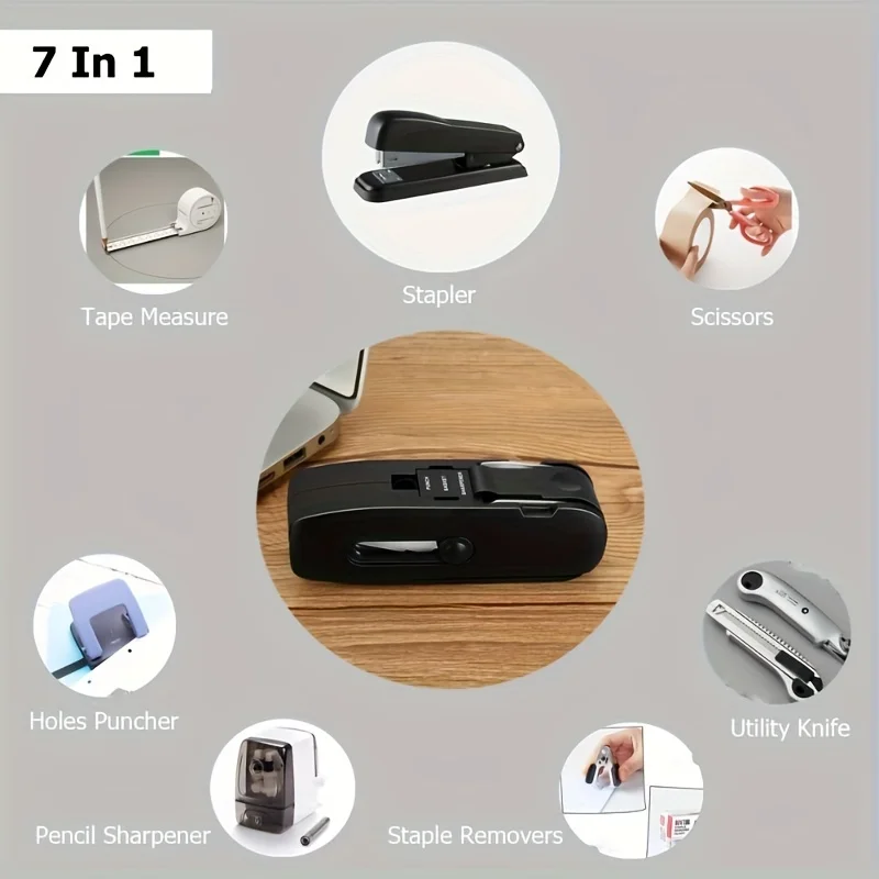 1pc 포켓 크기 다기능 도구 다기능 스테이플러 휴대용 사무 용품 네일 리무버 스테이플러