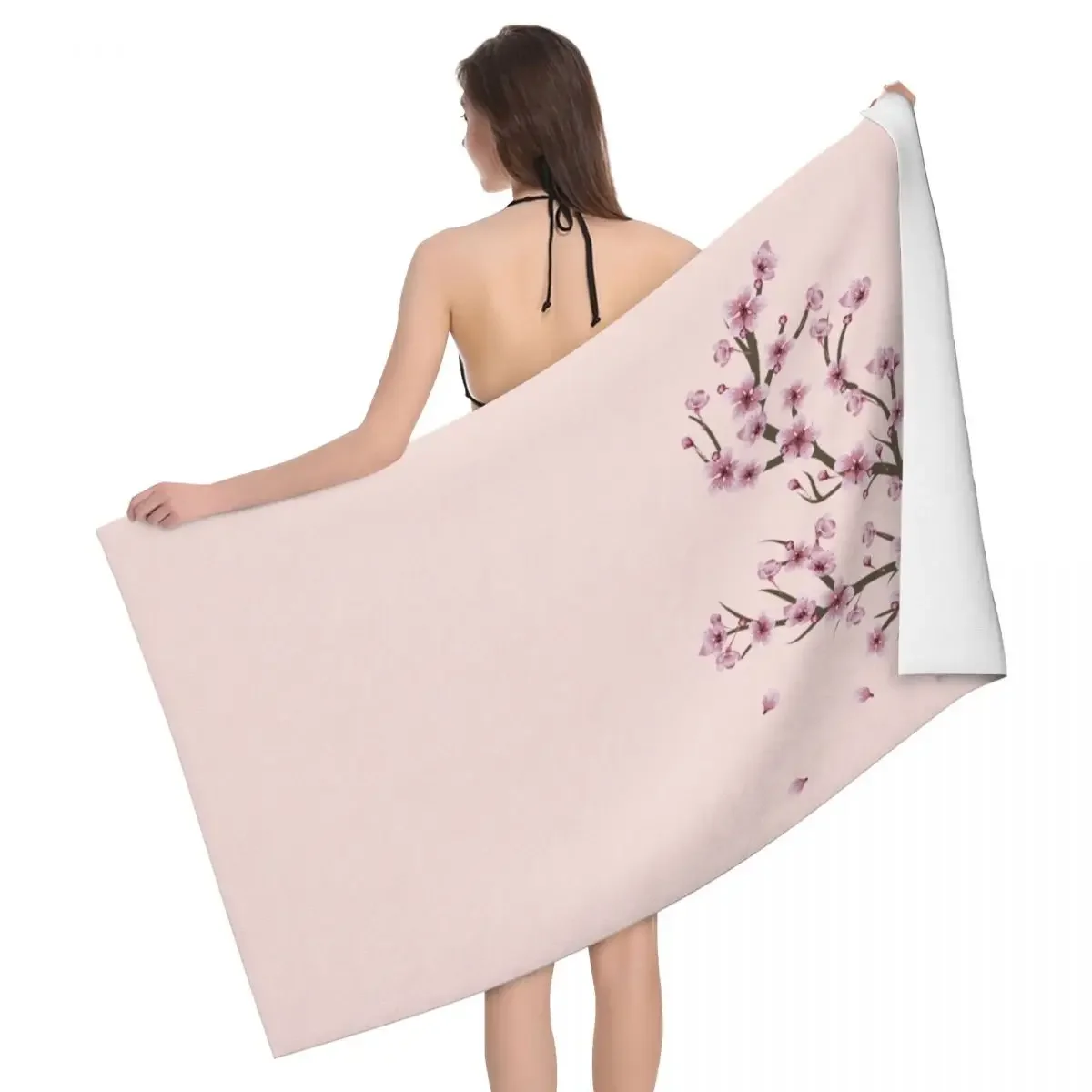 Blooming Sakura Quick Drying Microfiber Beach Bath Towel Soft Linen Japanese Floral Cherry Blossom Pool Bathroom Towels