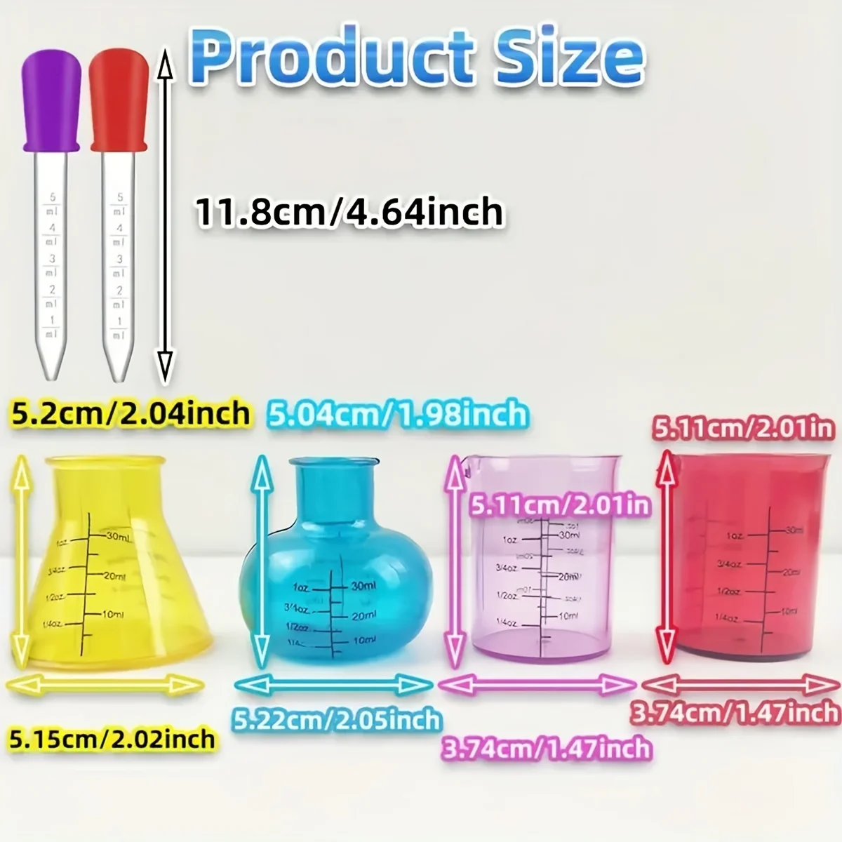 Plastic measuring cup 4 Colored Measuring Cups 4 Colored Droppers Educational Mini Measuring Cups for Plastic Science Experiment Sensory DIY