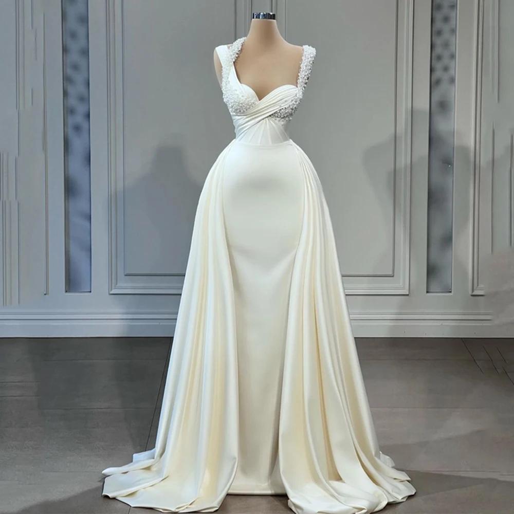 

Furtanseo Wedding Dresses White Sweetheart Sweep Train Bride Dress 2023 Mermaid Beadings Evening Prom Gown