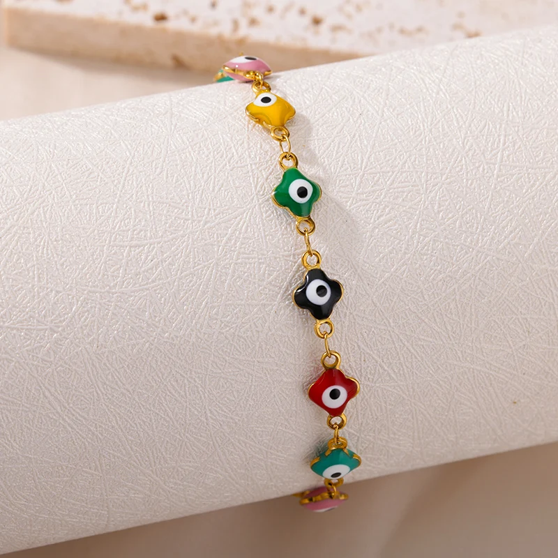 Stainless Steel Evil Eye Bracelet For Women Enamel Round Chain Blue Evil Eye Bead Bracelet Summer Beach Foot Jewelry Gift bracelet jewelry