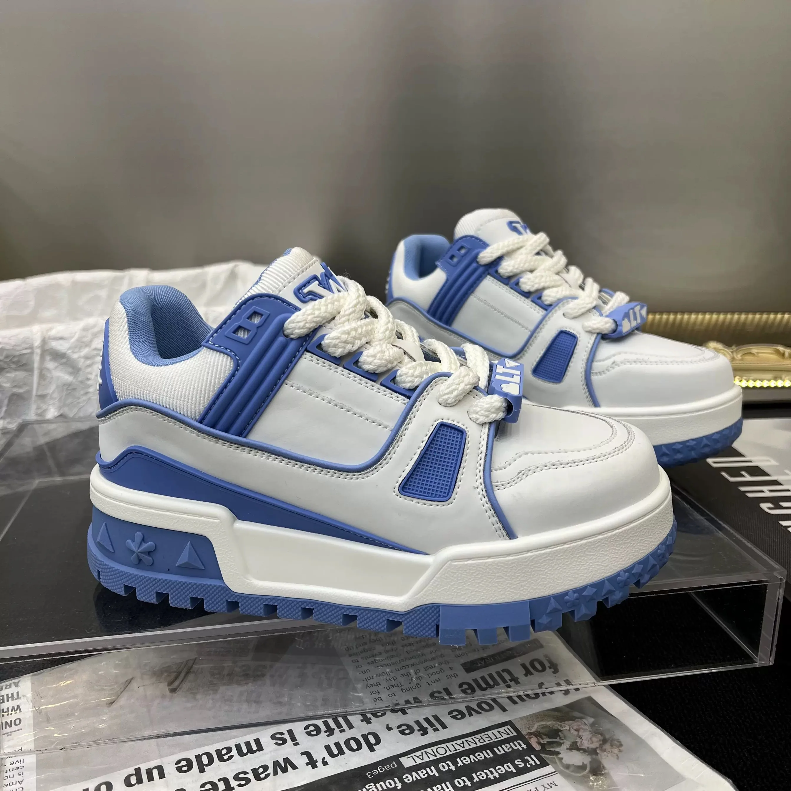 Women's Blue Multi-Layer Chunky Sneakers Image 2