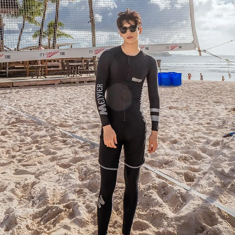 MEIYIER Brand Long Sleeve Swimsuit For Man Rash Guard UV 50+ Swim Surf Zip Shirt+Short+Pant Male Korean Bathing Suit XXXL