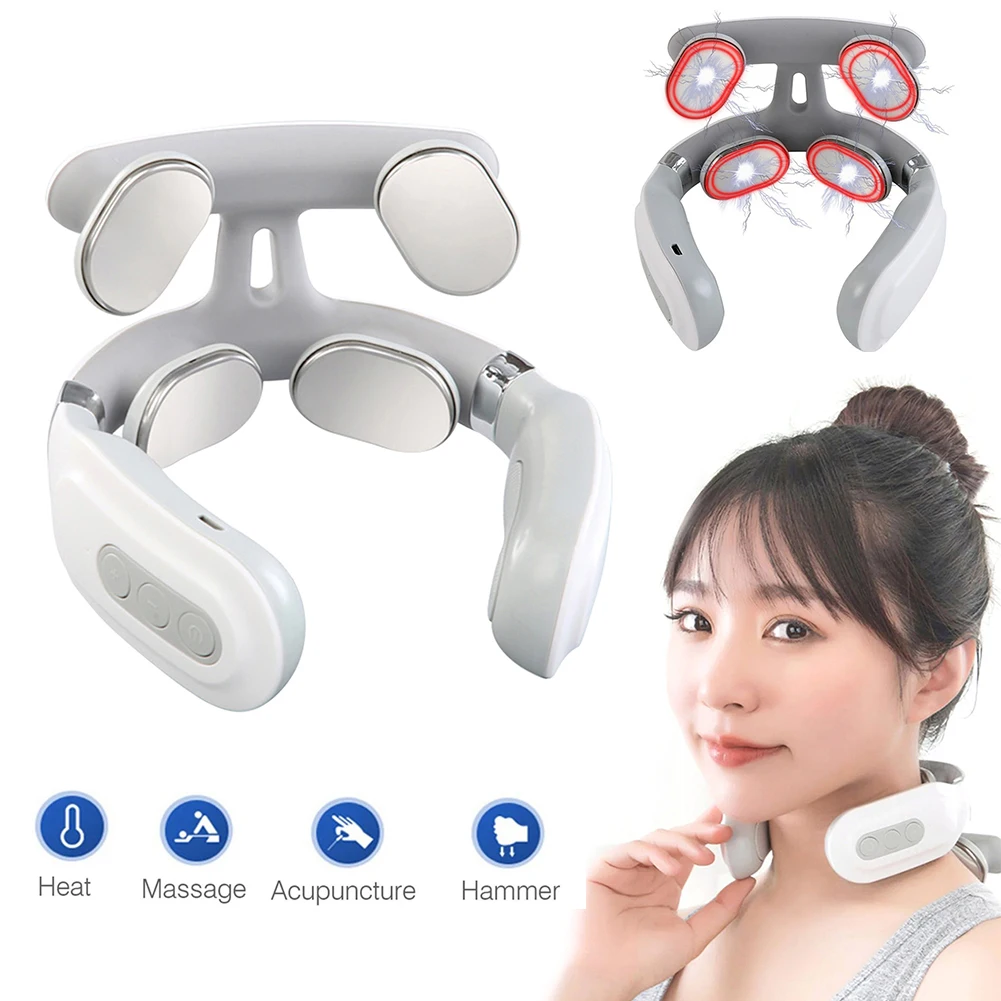 4-head Neck Massager USB Rechargeable Cervical Massager with Heat Electric Neck Massager Relaxation Gifts for Women Men Dad Mom