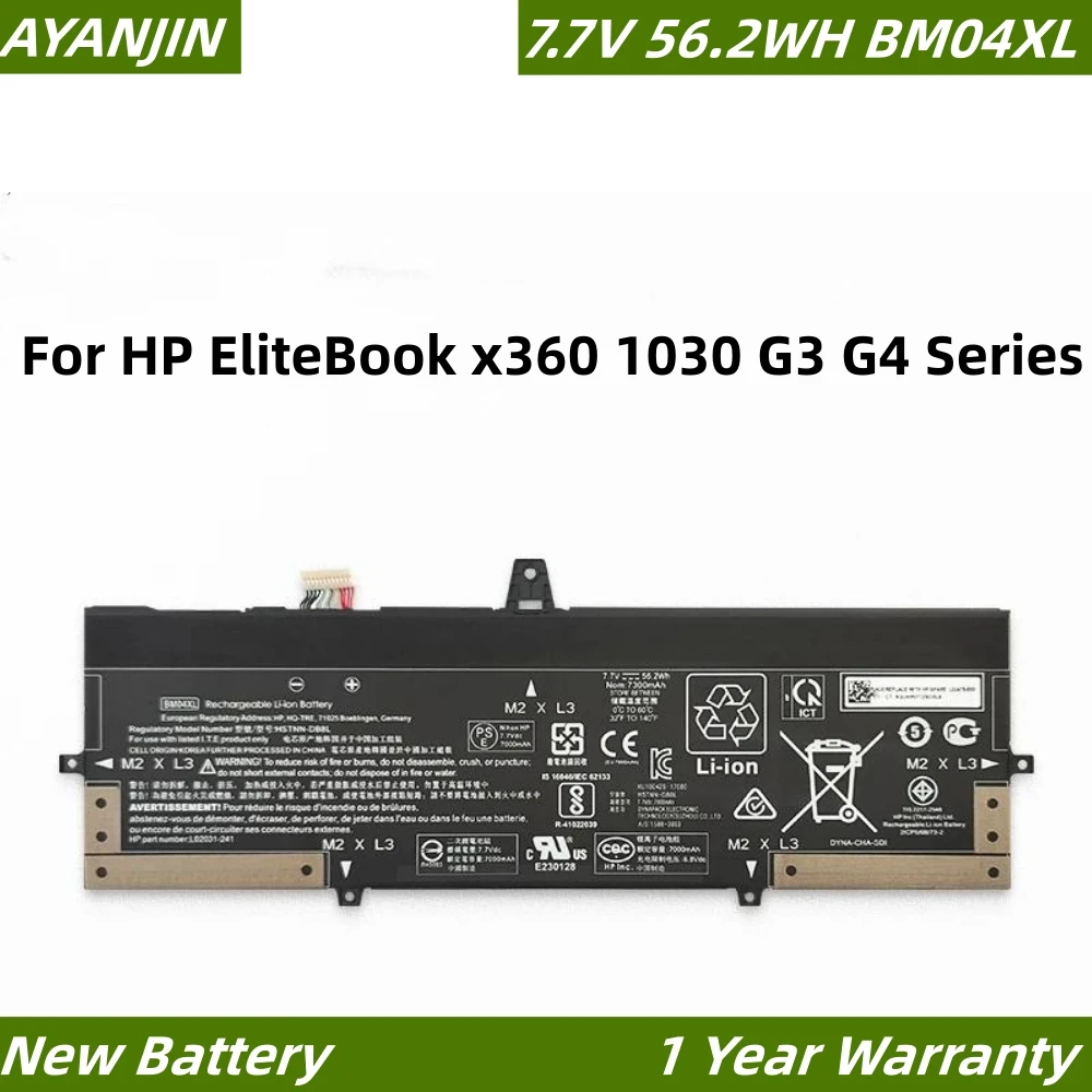 BM04XL 7,7 V 56.2WH Аккумулятор для ноутбука HP EliteBook x360 1030 G3 G4 Series HSTNN-DB8L HSTNN-UB7L L02031-541 аккумулятор для hp hstnn pb6p p3g13aa ro04 14 8v 2200mah