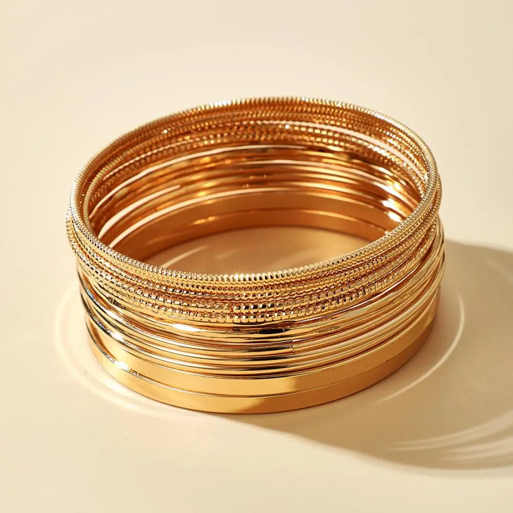 14Pcs/Set Women Metal Bangle Bracelets Punk Bohemian Golden Color Cuff Bangles Jewelry Accessories
