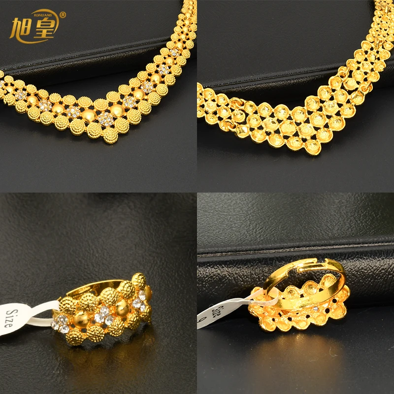 XUHUANG Dubai 2024 Gold Color Necklace Bracelet Jewelry Set For Women Ethiopian Arabic Charm Necklace Choker Set Wedding Gifts 5