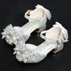 Children's High Heel Princess Shoes Silver Crystal Dance Shoes For Girls Summer Performance Hostess Shoes Kids Fashion Leather S 1