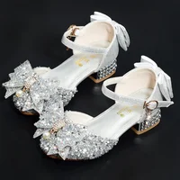 Children's High Heel Princess Shoes Silver Crystal Dance Shoes For Girls Summer Performance Hostess Shoes Kids Fashion Leather S 1