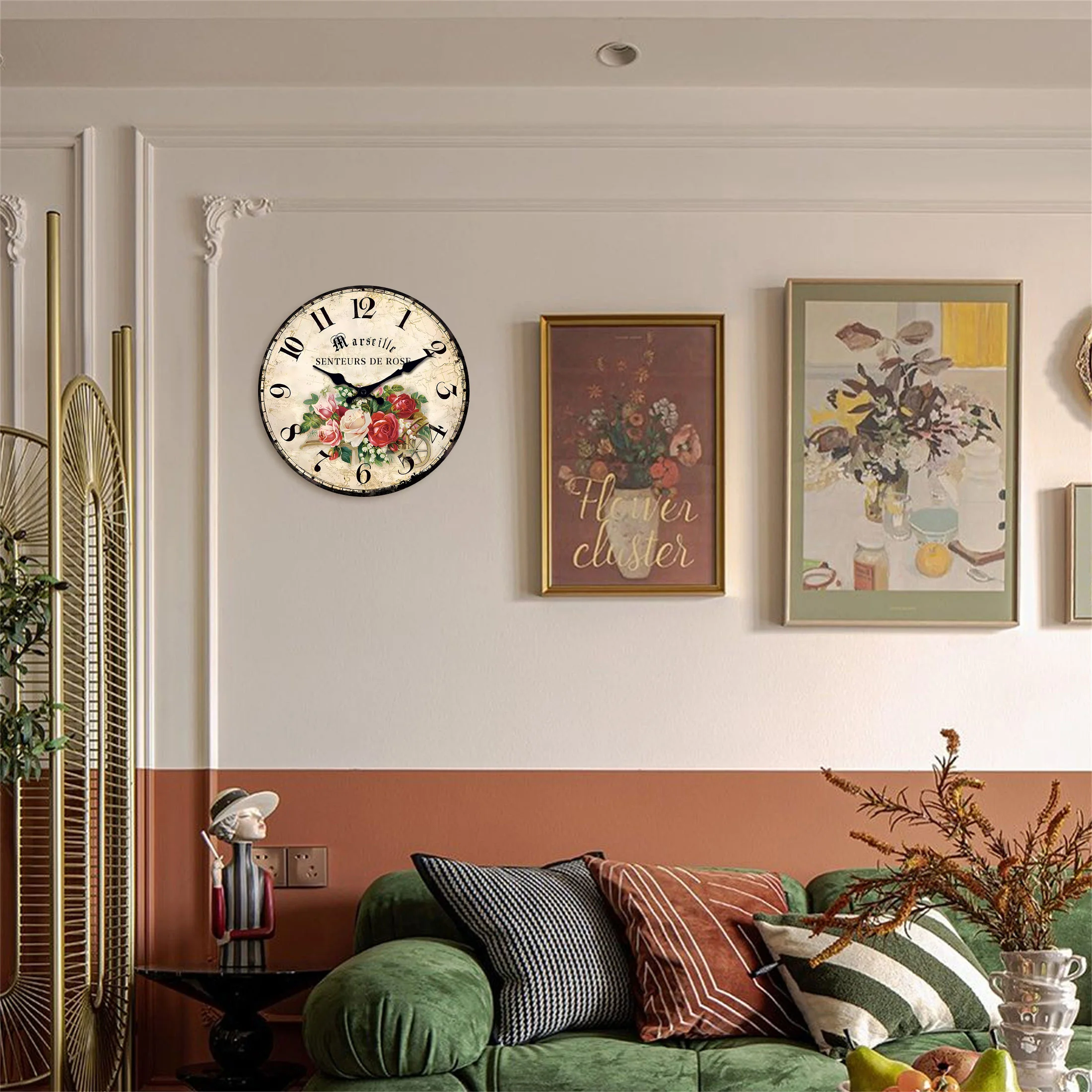 European Rose Wooden Wall Clock – Silent Quartz Home Decor 5