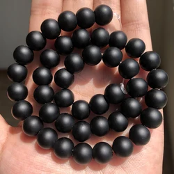 Natural Black Volcanic Lava Stone Round Beads for DIY Jewelry and Bracelet Making - Bulk Wholesale, 15'' Strand, Multiple Sizes Available (Matte Onyx)