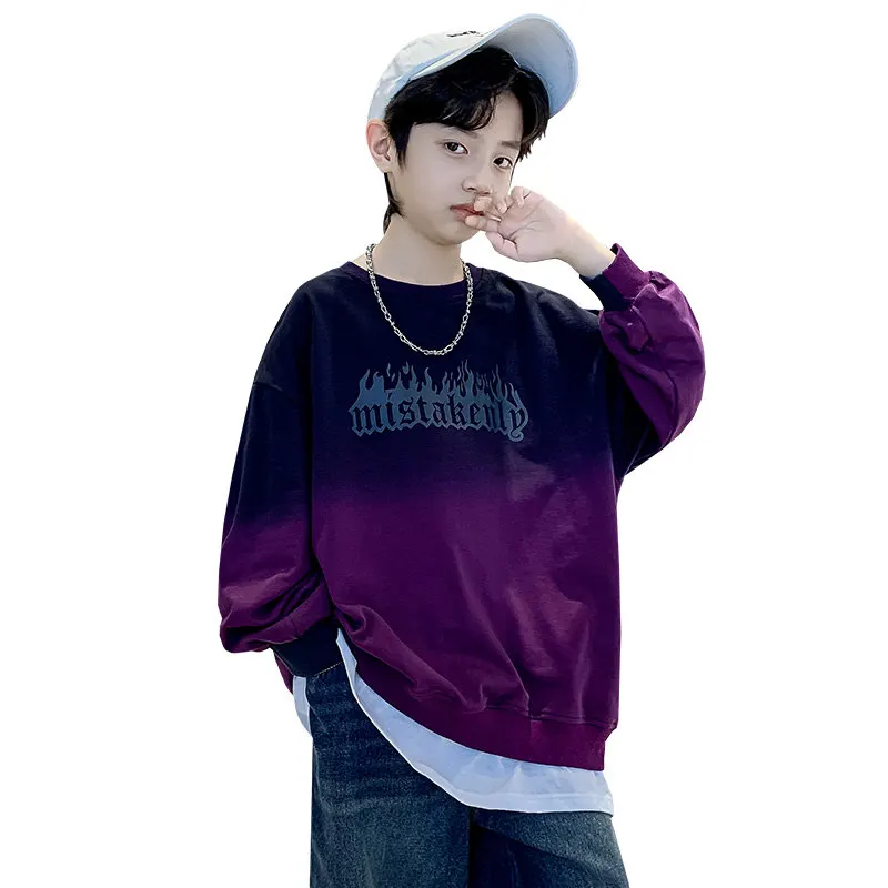 

2023 Spring Autumn Teen Children Long Sleeve Fashion Dip Dye Sweatshirts Kids Casual Korean Boys School Sports Cotton Sweatshirt