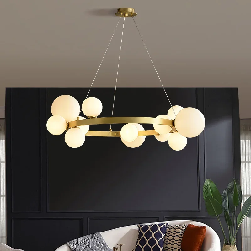 Nordic Glass Ball Led Chandelier for Living Dining Room Bedroom Black Gold Home Decoration Hanging Light Fixture led chandelier art lighting fixtures