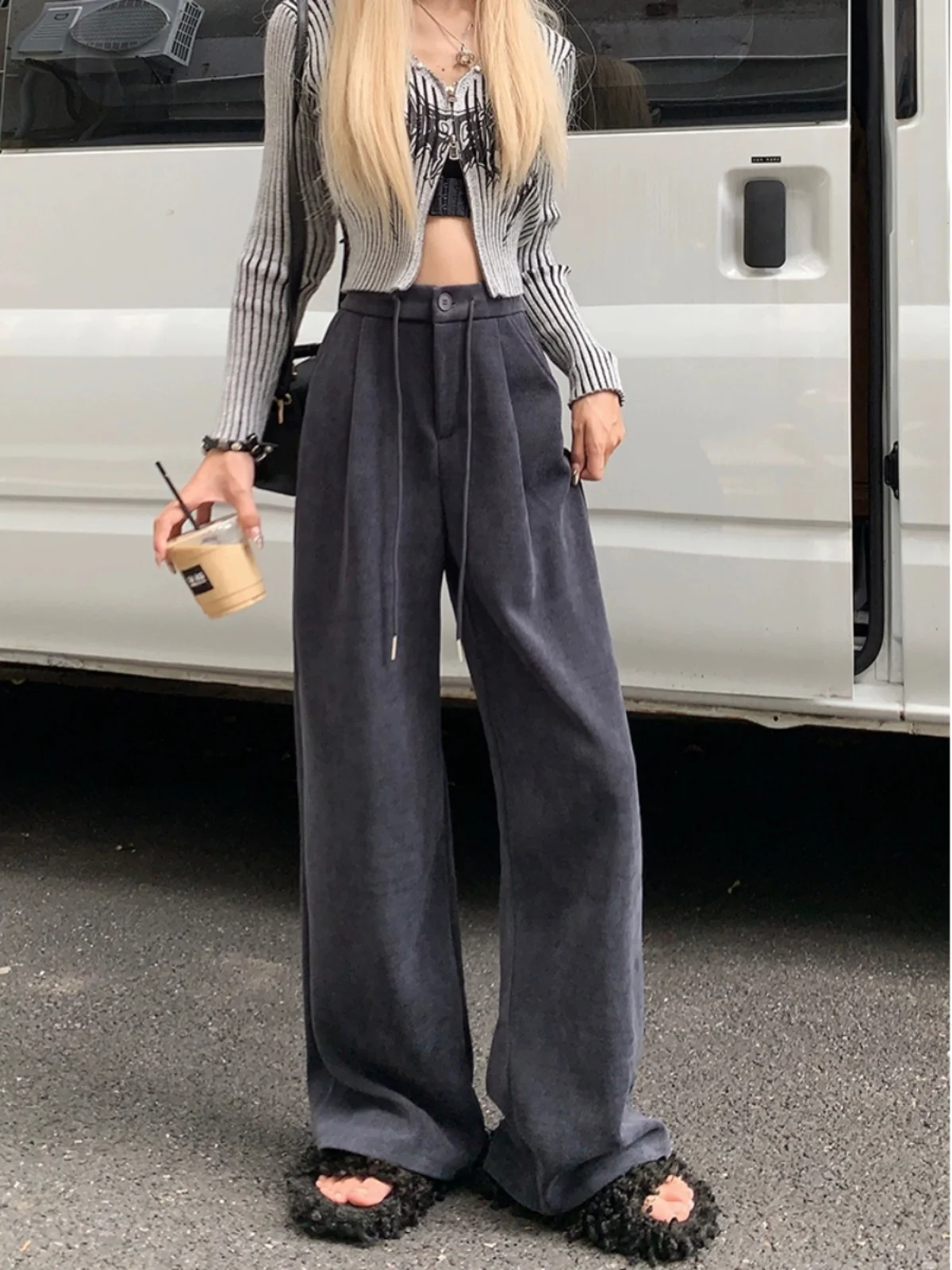 Loose Wide Leg Pants For Women's Autumn And Winter Drape Casual Pants High Waisted Suit Pants Floor Length Pants