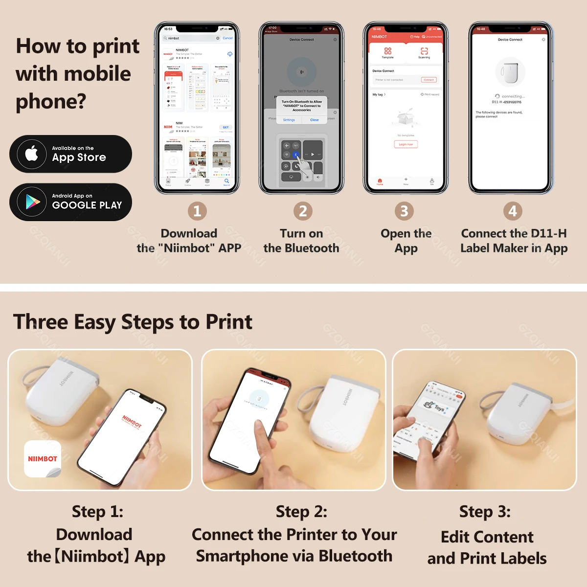 300DPI NIIMBOT D11 New Version D11H Label Printer Mini Portable Bluetooth Label Maker Name Tag Kitchen Sticker Printing