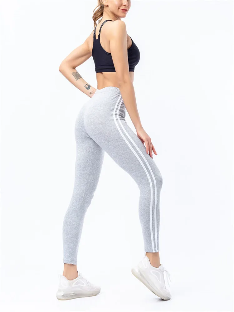 VISNXGI Women Legging Fitness High Waist Black White Stripes Pants Push Up Sports Sexy Slim Sportswear Elastic Trousers Print pink leggings