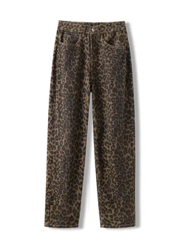 Jean imprimé léopard pour femmes, taille haute, mode rétro Y2k, pantalon en Denim, Hip Hop, jambes droites et larges, Baggy 1
