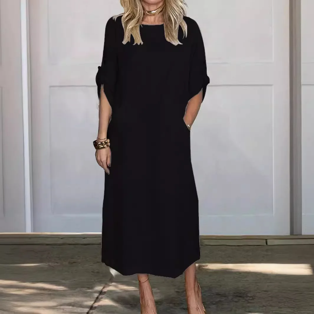 chinese dress ladies Black linen shirt dress 1163  Xiaolizi