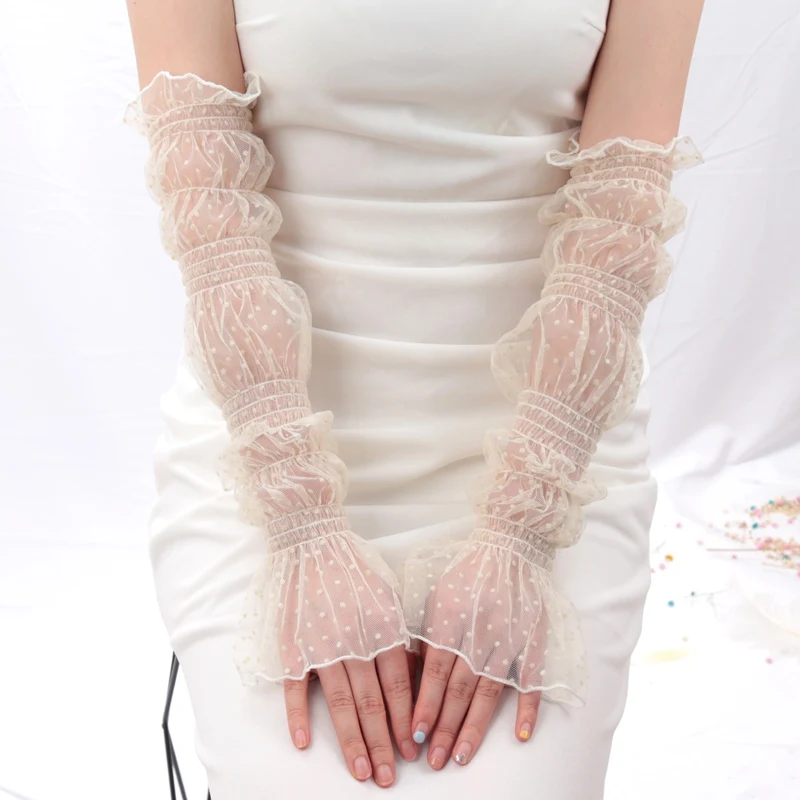 Long Cute Lace Mesh Fingerless Gloves Summer Sunscreen Sleeves Popular Speaker Sleeves Sunscreen Gloves Girls Sexy Accessories