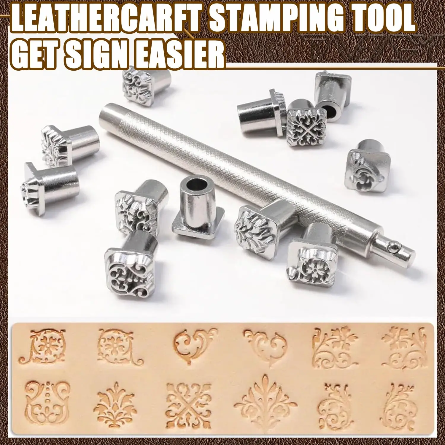 DIY jewelry marking flower pattern leather craft stamps punch tool 12pcs 10mm zinc alloy leathercraft metal, leather craft stamps