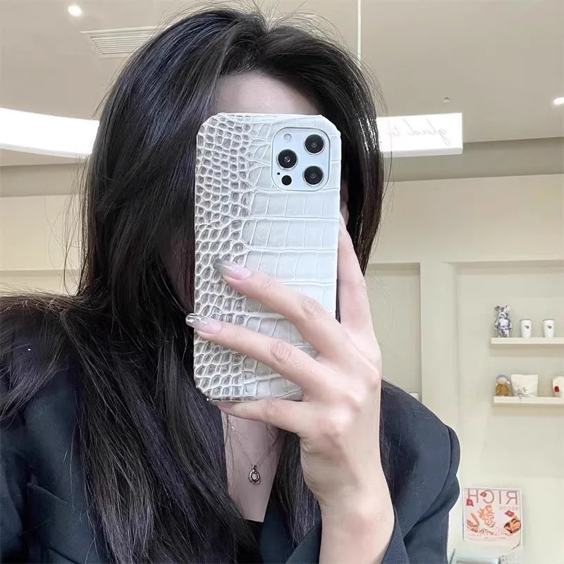 Crocodile Grain Leather Case iPhone 16 13 14 11 12 15 Pro Max XR XS 17air 17pro max cases Gradient Hard PC Shockproof Cover