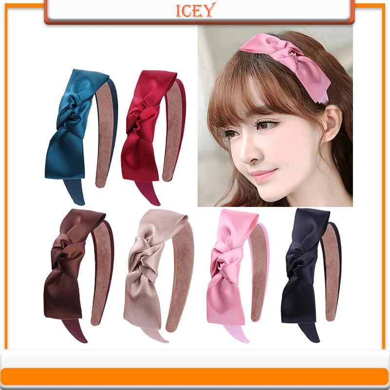 1pc 3cm Bow Knot Headband Ribbon Covered Girls Wide Satin Headband Bow Head Band Hair Band Hairband Bowknot Hair Hoop