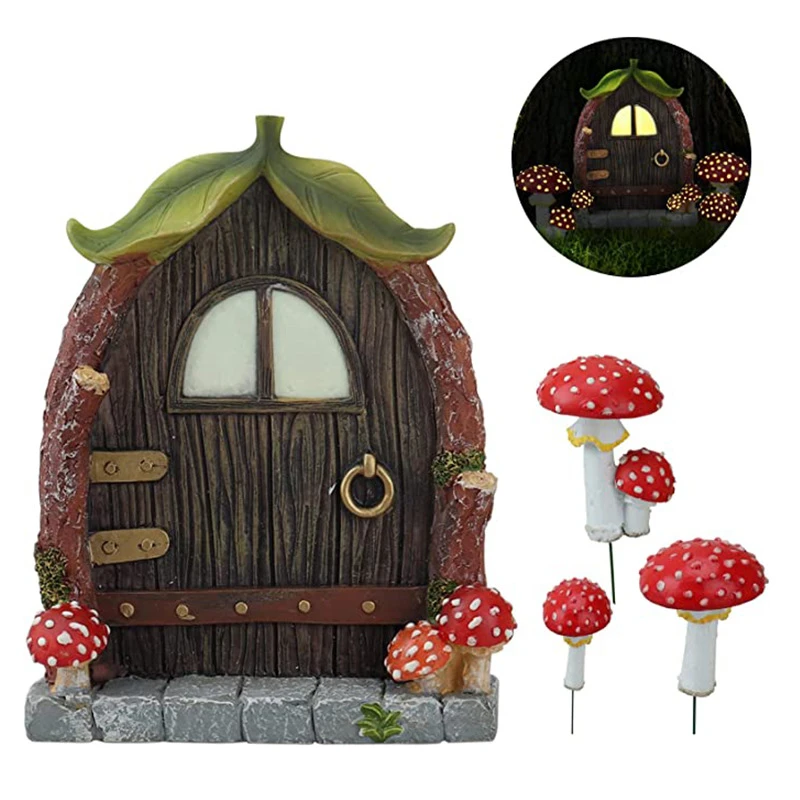 Resin Luminous Mushroom Door and Window Set Decoration Tree Decorations ...