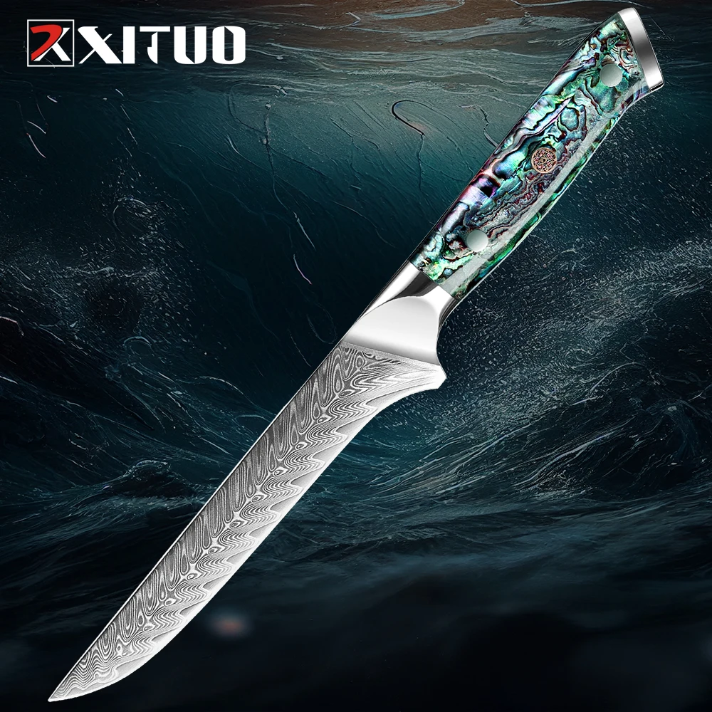 

XITUO Damascus Steel Boning Knife Knives Exquisite Shell Handle Very Sharp Kitchen Filleting Knife Sushi Bone Meat Fish Knives
