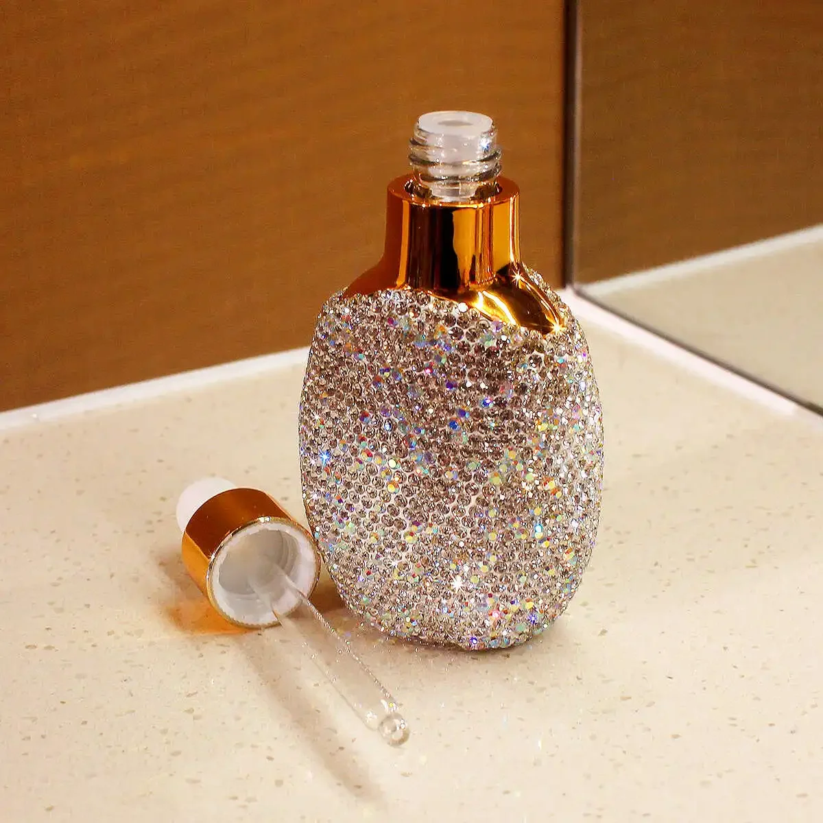Sparkling Diamond Glass Oil Dropper Mini Perfume Empty Bottle Portable Rheinstone Travel Essential Oil Storage Jar Dispenser 2