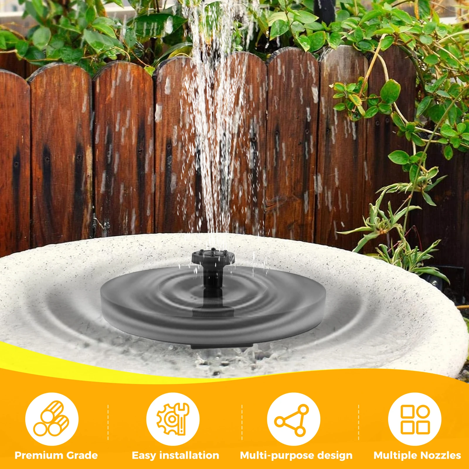 Bird Bath Fountain Pump Double Layers Filtration Solar Powered Water Fountain With 7 Different Nozzles for Outdoor Garden Pond
