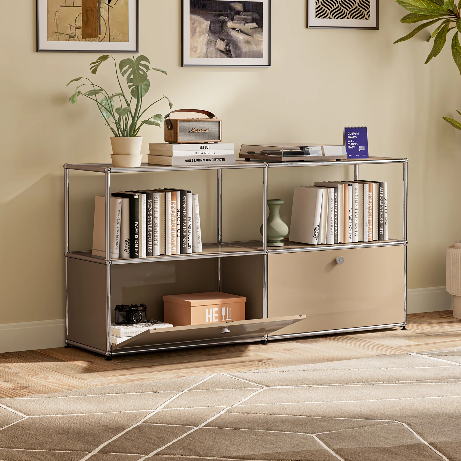 USM Haller Storage Cabinet Sideboard Haller Living Room Bedroom Stainless Steel Metal Board Modular Storage Shelf-No Keys