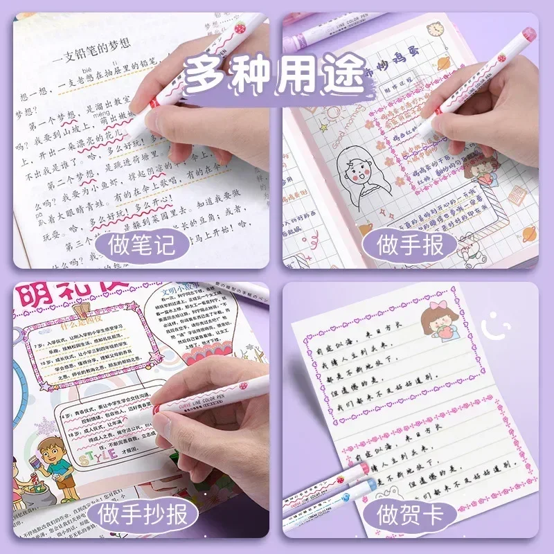 3/6/8pcs Flowers Line Shaped Highlighter Pens Roller Tip Curve Liner Marker Pens Kawaii Stationery School Office Supplies highlighter pens