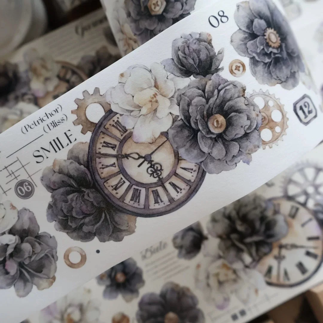 YiEr Studio Vintage Tinte Grau Weiße Blume Washi Tape Planer DIY Kartenherstellung Scrapbooking Plan Dekorative Aufkleber – Detail 3