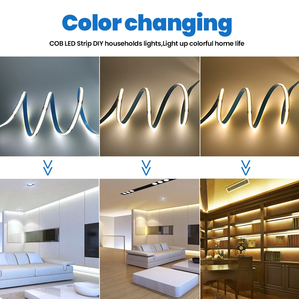 8MM 12V COB LED 스트립 라이트 320LEDs/m 고휘도 FOB LED 테이프 0.5m 5m 10m 플렉시블 리본 3000K 4000K 6000K 실내 장